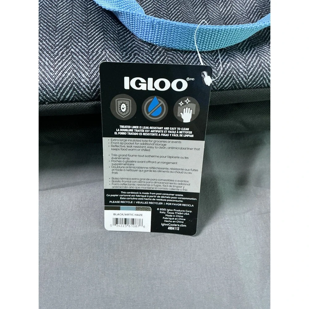 Igloo XL Market Tote Cooler Bag 54 Can Insulated Herringbone Black Artic Haze